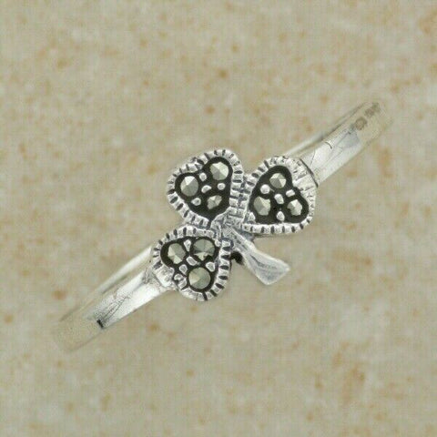 Irish Celtic Sterling Silver shamrock ring with marcasite stones SZ 5