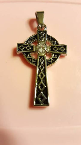 Stainless Steel 2-tone Celtic  Cross Pendant with CZ stone -No chain