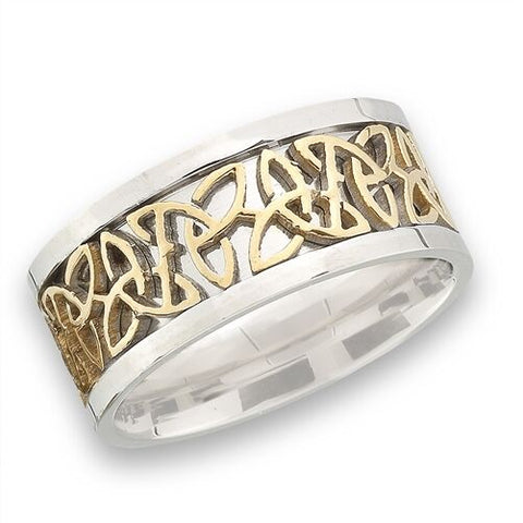 STAINLESS STEEL CELTIC CONTINUOUS TRINITY RING WITH GOLD IP