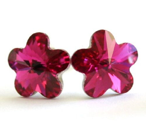 Fuschia made with Swarovski Crystal Flower Stud Earrings