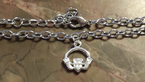 Silver plated Claddagh Double-Sided Charm Bracelet 18cm + 4 cm length