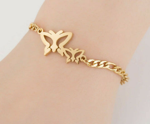 Gold Stainless Steel 2 butterfly bracelet/anklet  ( 9 in)  includes 1 in ext
