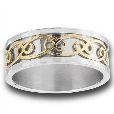 STAINLESS STEEL CELTIC CONTINUOUS KNOT RING WITH GOLD IP