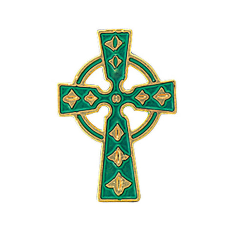 Gold Plated Green Enamel Celtic  Cross Lapel Pin (2 pieces)