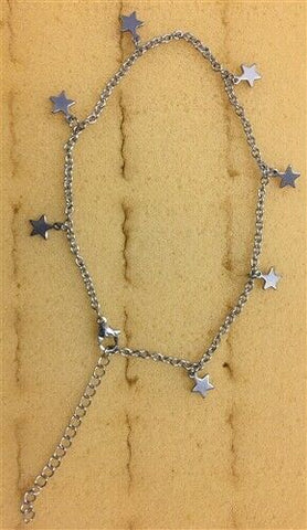 Stainless Steel Anklet With Dangling Stars