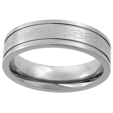 Titanium Flat Wedding Band Ring Etched Celtic Knot work Raised Edges Comfort fit