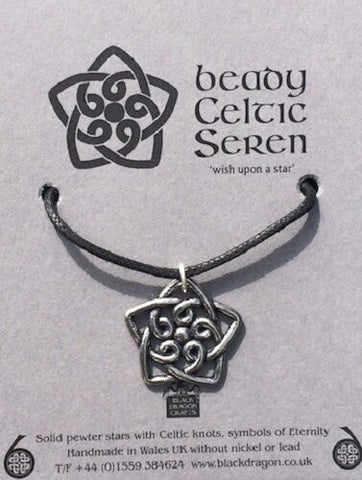 Welsh Pewter Celtic Seren Star with 16 in cotton cord and fastener