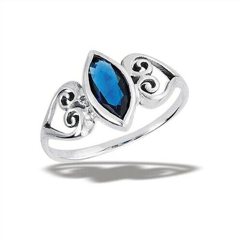 STERLING SILVER CELTIC HEART RING WITH SYNTHETIC Sapphire