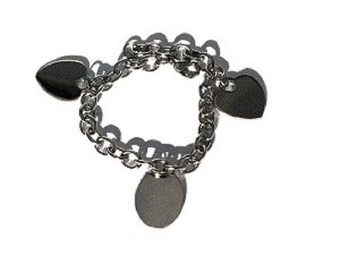Stainless Steel 8 inch Engravable Hearts and Oval Disc Charm Bracelet