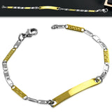 L-15cm W-4mm  Stainless Steel 2-Tone Engravable Greek Key Oval Link ID Bracelet