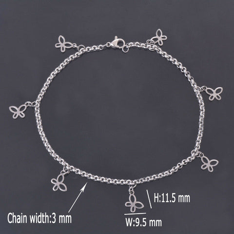 Stainless Steel 8 inch Charm Bracelet w/ butterfly charms