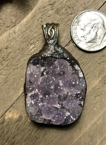 Raw Druzy Crystal 41 x 24 mm with natural copper patina bail