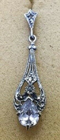 Sterling Silver Victorian Marcasite Dangle Earring With White CZ