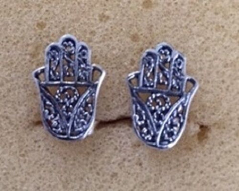 STERLING SILVER MEDIUM HAND OF FATIMA/HAMSA STUD EARRING