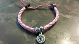Irish Pewter Pink Tree of Life Leather Rounded Woven Adustable Bracelet