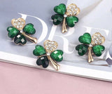 Green Four Leaf Clover Pin with Crystals