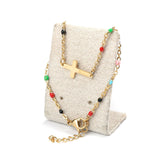 304 Stainless Steel Bracelets Gold Plated Multicolor Enamel Cross 18cm(7 1/8")