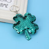 Green Sequin Four Leaf Clover Keyring  silver color 15cm(5 7/8") x 8cm(3 1/8")