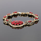 Gold Plated Turkish Style Red Flower Resin and Crystal bracelet 8 in end to end