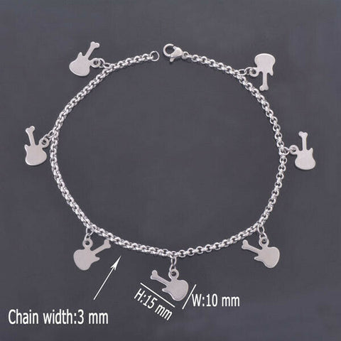 Stainless Steel Guitar Charm Anklet ( 22,24,26,28 cm) 9 in,9.5 in,10.5 in,11 in