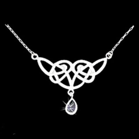 Pewter Celtic Knot Necklace w/ Purple CZ on 18" Chain w/ 2" Ext