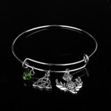 Scottish Thistle, Triquetra, Green Bead and Expandable Bangle