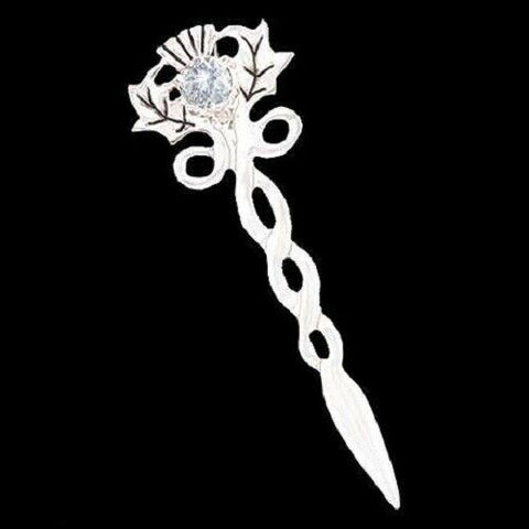 Celtic  Pewter Scottish Thistle Pin/Pendant With Clear CZ