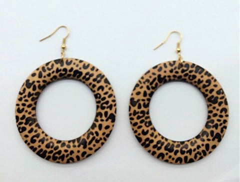 Wooden Animal Print Circle Earrings