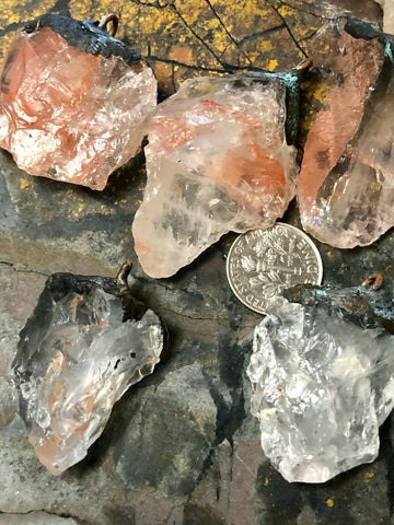 Raw Fire Quartz/Hematoid Quartz with natural copper patina bail