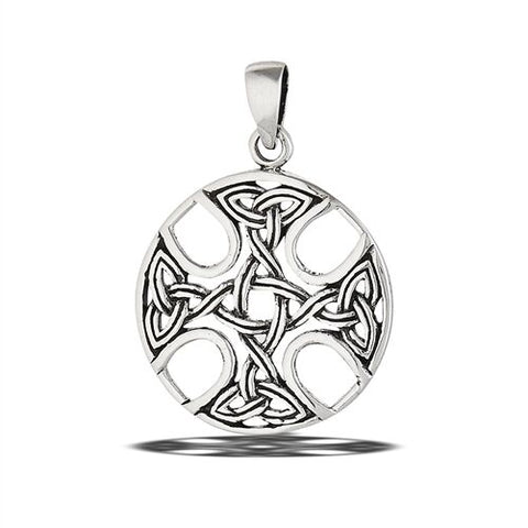 STERLING SILVER CELTIC CROSS WITH MULTIPLE TRIQUETRAS PENDANT without chain