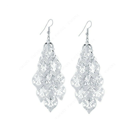 Alloy Dangle Tree Leaves Earrings Silver Color-1 pair