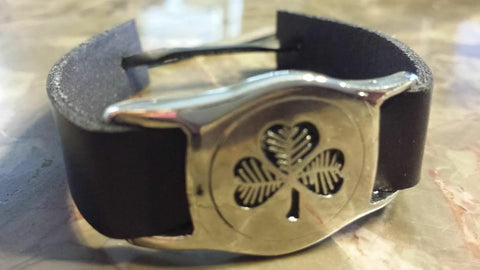 Irish Wide Pewter Black  Adustable Shamrock Bracelet