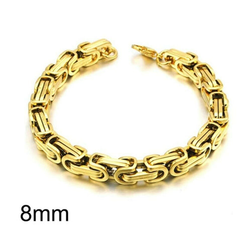 Stainless Steel Gold Plated Byzantine Bracelet  8.7 inches(22 cm) 8mm thick