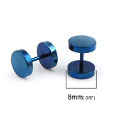 316 Stainless Steel Double Sided Ear Post Stud Earrings Deep Blue Round 8mm