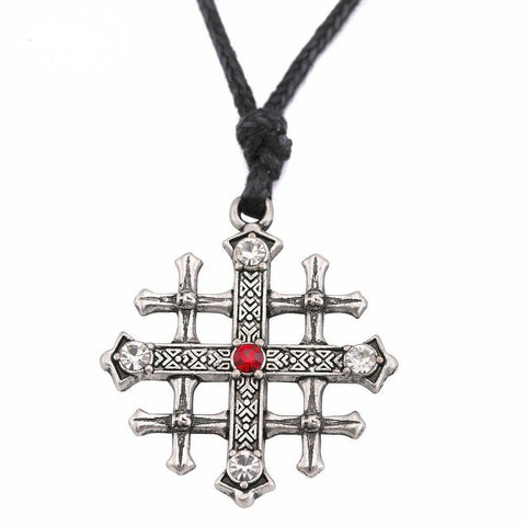 Jerusalem Cross  Pendant with Adjustable Black Cord up to 28 in