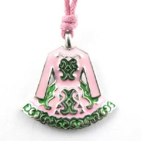 Irish Pewter and Enamel Pink Dancing Dress Pendant with Pink Adjustable Cord