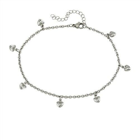 Stainless Steel Anklet with dangling hearts 9.5 inches with 2 in extender