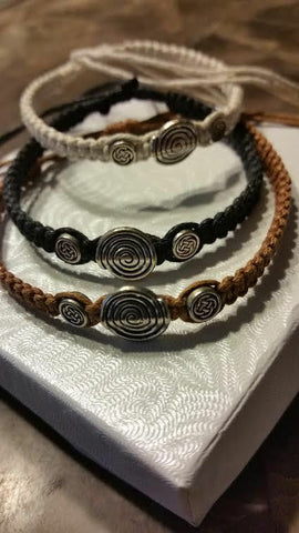 Irish Wax Cord Adjustable Bracelet with Celtic Knot Metal Discs