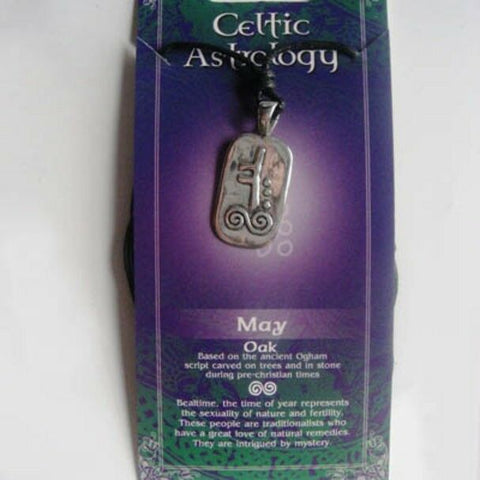 Irish Pewter Celtic Astrology Pendant - May- Oak symbol