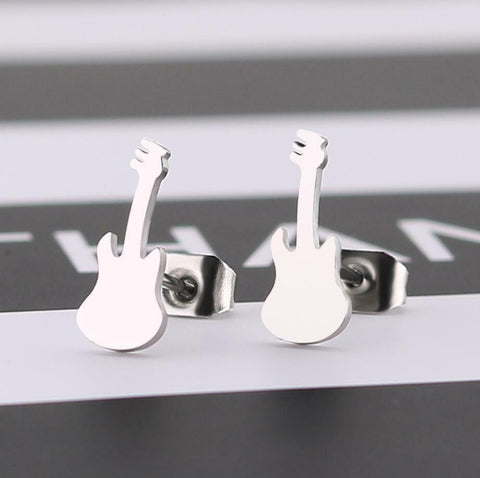 Stainless Steel Post Guitar Stud Earrings 12 x 5 mm