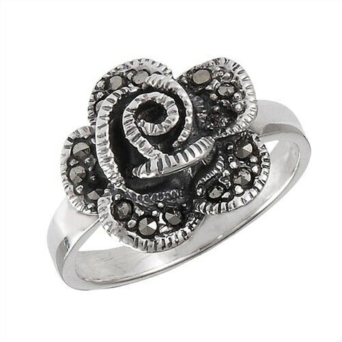 Sterling Silver Rose Ring With Marcasite SZ 9