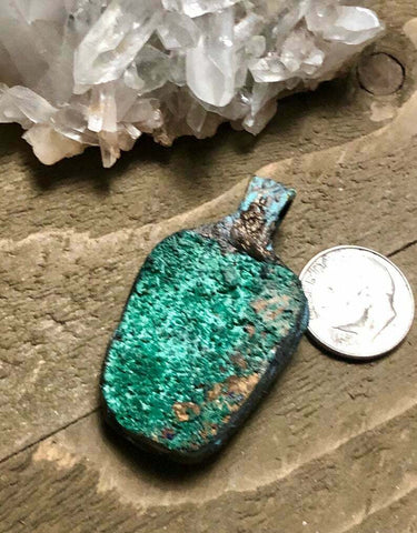 Raw Malachite Crystal 42 mm with natural copper patina bail