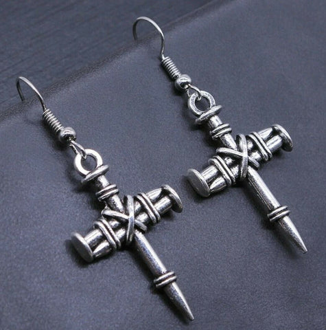 Alloy double sided pattern Nail Cross   Earrings