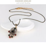 Turkish Style Hand of Fatima necklace and earrings set with black colored stones