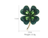 Green Four Leaf Clover Pin with Crystals