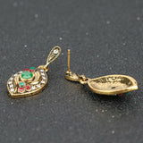 Turkish Style Antique Gold-Plated Green Resin/Crystal Earrings