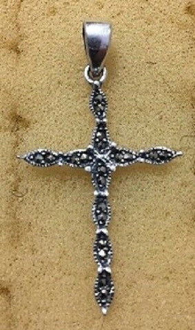 Sterling Silver Marcasite Cross Pendant  no chain