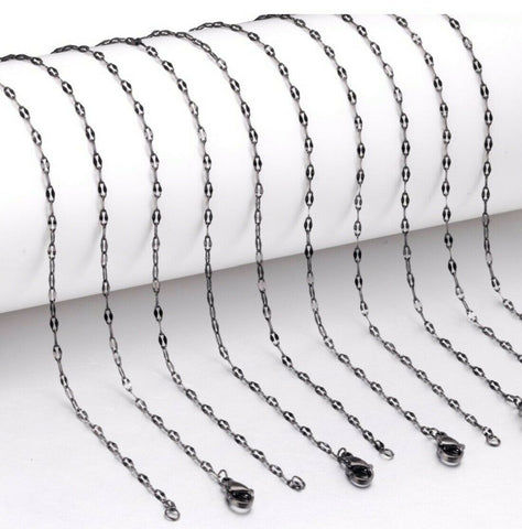 Black Stainless Steel 24 Inch 2 mm Link Neck Chain (geometric) Necklace