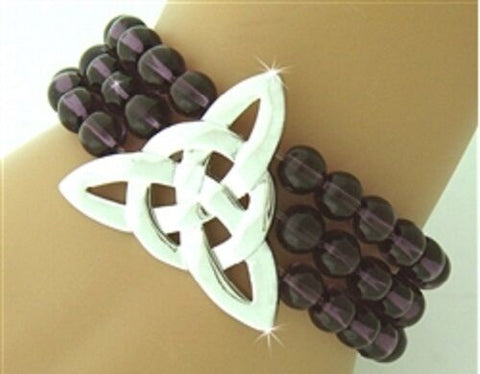 "The Strength" Celtic Knot Trinity Stretch Bracelet with Purple Glass Beads