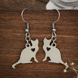 Stainless Steel Pet Silhouette Earrings Silver Tone Cat Animal Heart Earrings